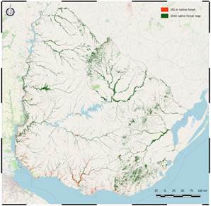 Invasive alien species in Uruguayan native forest distribution map